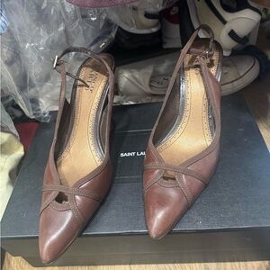 Franco Sarto Brown T-Strap Heels